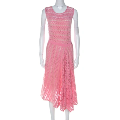 Pre-owned Escada Pink Perforated Knit Asymmetric Hem Sleeveless Dress M