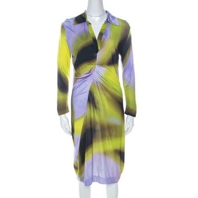 Pre-owned Escada Multicolor Fantasy Print Jersey Pleat Front Etiennise Dress M