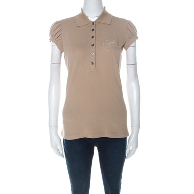 Pre-owned Burberry Beige Cotton Puff Sleeve Polo T-shirt S