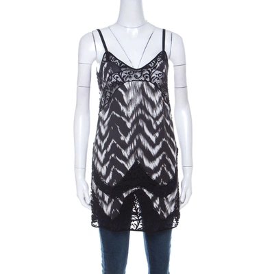 Pre-owned Just Cavalli Black & White Chevron Print Lace Trim Long Camisole Top S