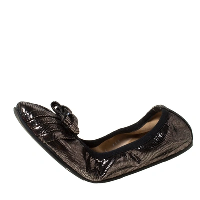 Pre-owned Ferragamo Dark Grey Metallic Lizard Embossed Leather My Joyful Ballerina Flats Size 36.5