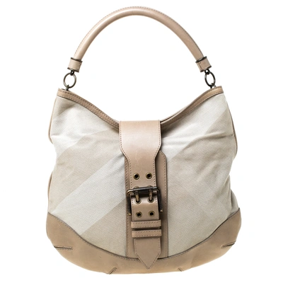 Pre-owned Burberry Grey Supernova Canvas And Leather Buckle Belted Hobo
