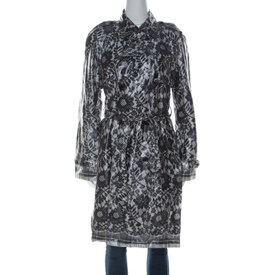 Pre-owned Dolce & Gabbana Grey Coated Silk Floral Lace Pattern Raincoat M