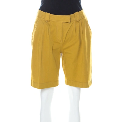 Pre-owned Burberry Mustard Yellow Cotton High Waist Back Buckle Detail Shorts S