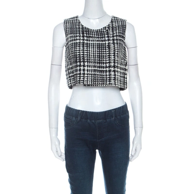 Pre-owned Dior Black & White Tweed Sleeveless Double Breasted Fold Over Crop Top S