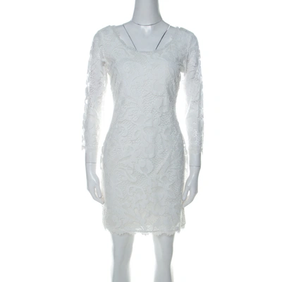 Pre-owned Diane Von Furstenberg Off White Long Sleeve Zarita Lace Dress S