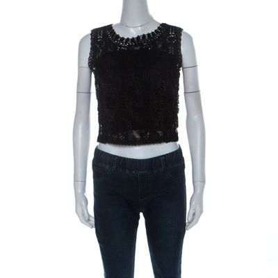 Pre-owned Emanuel Ungaro Ombre De La Nuit Vintage Black Lace Sleeveless Cropped Blouse M