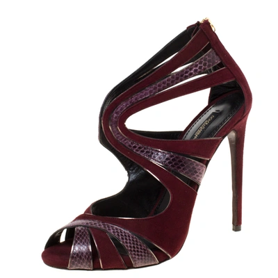 Pre-owned Dolce & Gabbana Burgundy Python Leather And Suede Cut Out Pumps Size 39