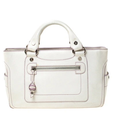 Pre-owned Celine White/lavender Leather Boogie Tote
