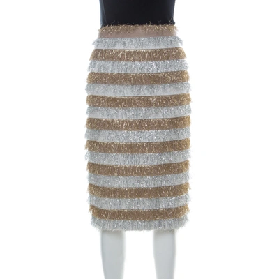 Pre-owned Max Mara Gold And Silver Metallic Fringed Crepe Gavetta Skirt S