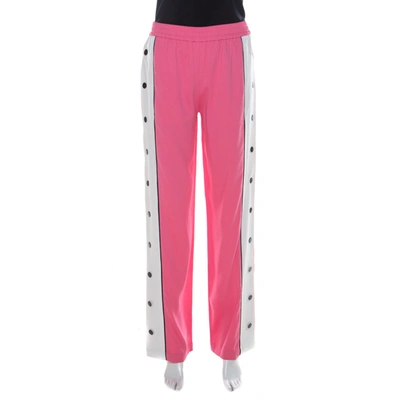 Pre-owned Emilio Pucci Pink Silk Blend Striped Side Seam Snap Button Sweatpants S
