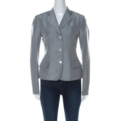 Pre-owned Gucci Grey Linen & Silk Blend Women's Blazer M