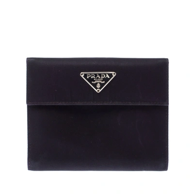 Pre-owned Prada Navy Blue Nylon Flap Compact Wallet
