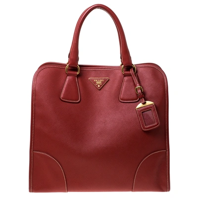 Pre-owned Prada Red Saffiano Leather Satchel