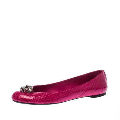 Pre-owned Alexander Mcqueen Pink Python Leather Skull City Ballet Flats Size 40