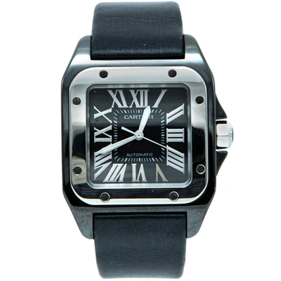Pre-owned Cartier Black Ceramic Santos 100 Satin Strap Men's Watch 33x44mm