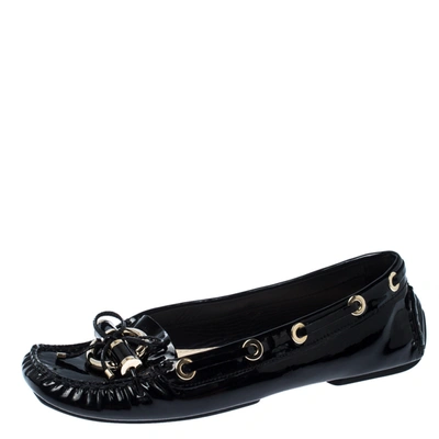 Pre-owned Dior Black Patent Leather Metal Twist Moccasins Size 37
