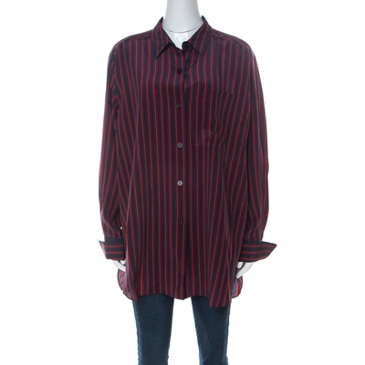 Pre-owned Sonia Rykiel Navy Blue & Red Striped Silk Crepe De Chine Shirt Xl
