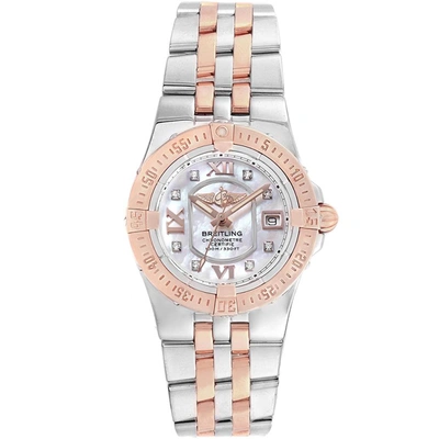 Pre-owned Breitling 18k Rose Gold Mop Diamond And Stainless Steel Galactic C71340 Women's Watch 30mm