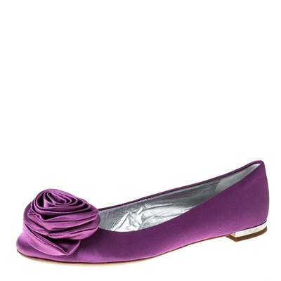 Pre-owned Giuseppe Zanotti Purple Satin Flower Detail Ballet Flats Size 36.5