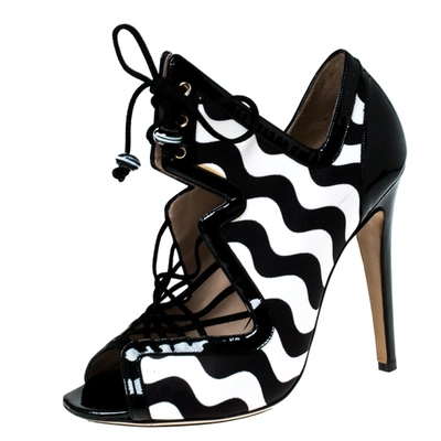 Pre-owned Nicholas Kirkwood Monochrome Satin And Patent Leather Cut Out Strappy Sandals Size 37 In Black