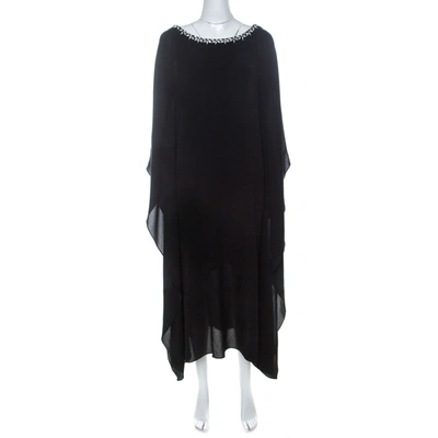 Pre-owned Michael Kors Black Crepe Embellished Bateau Neck Asymmetric Dress S