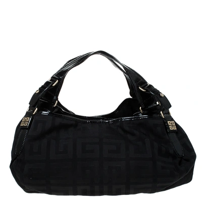 Pre-owned Givenchy Black Monogram Canvas And Patent Leather Hobo