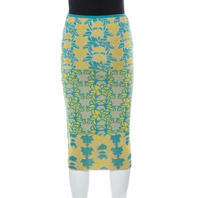 Pre-owned M Missoni Blue & Yellow Floral Knit Lurex Pencil Skirt S