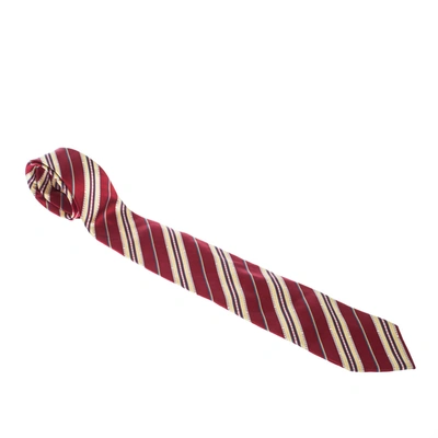 Pre-owned Giorgio Armani Red & Yellow Diagonal Stripes Silk Traditional Tie