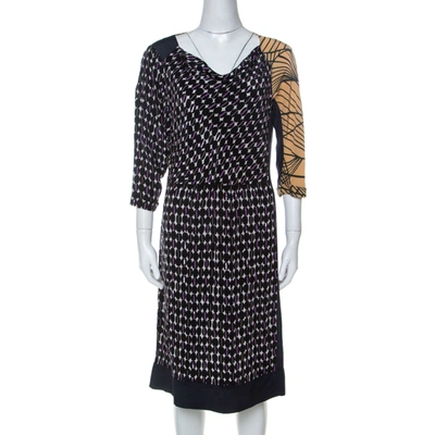 Pre-owned Dries Van Noten Multicolor Abstract Print Silk Sequinned & Beaded Detail Midi Dress M