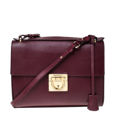 Pre-owned Ferragamo Burgundy Leather Gancio Lock Shoulder Bag