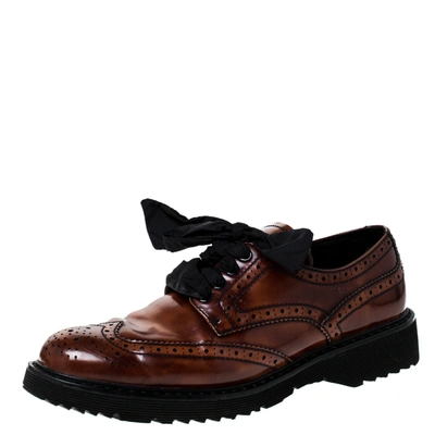 Pre-owned Prada Brown Brogue Leather Spazzolato Oxfords Size 37