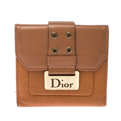 Pre-owned Dior Ling Compact Wallet In Tan