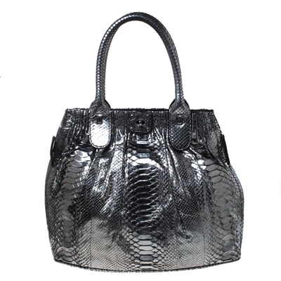 Pre-owned Zagliani Gun Metal Python Medium Puffy Hobo In Metallic