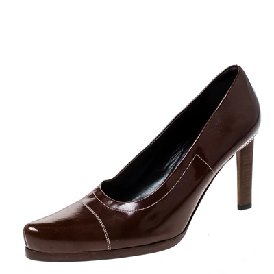 Pre-owned Prada Brown Patent Leather Pointed Toe Pumps Size 38