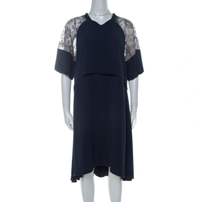 Pre-owned Philosophy Di Alberta Ferretti Philosophy Navy Blue Lace Detail Layered Shift Dress M In Black