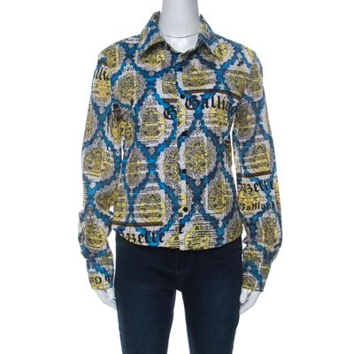 Pre-owned John Galliano Blue And Yellow Printed Cotton Button Front Shirt L