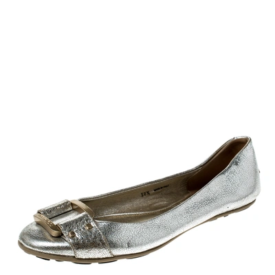 Pre-owned Jimmy Choo Metallic Silver Leather Ballet Flats Size 38.5