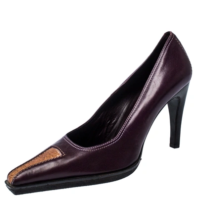 Pre-owned Casadei Purple And Brown Leather Pointed Toe Pumps Size 37.5