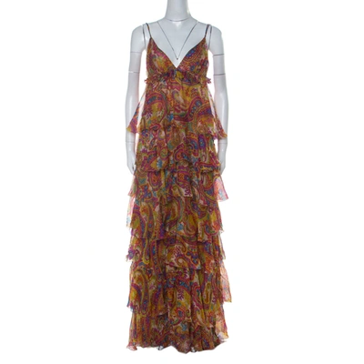 Pre-owned Dolce & Gabbana Multicolor Paisley Print Silk Tiered Ruffle Maxi Dress M