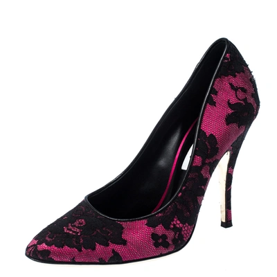 Pre-owned Manolo Blahnik Moschino Black/pink Lace And Satin Pumps Size 39