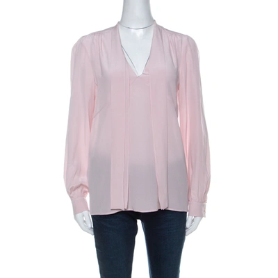 Pre-owned Miu Miu Pale Pink Silk Crepe Tie Neck Detail Long Sleeve Blouse S