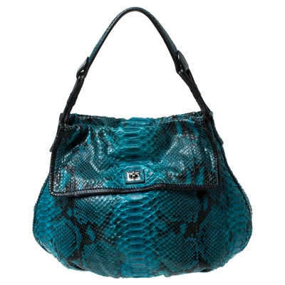 Pre-owned Zagliani Blue Python Leather Hobo