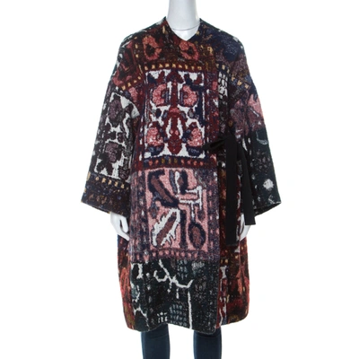Pre-owned Chloé Multicolor Woven Tapestry Jacquard Waist Tie Detail Mid Length Coat S
