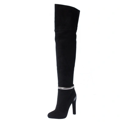 Pre-owned Fendi Black Suede Leather Platform Knee Length Boots Size 37.5