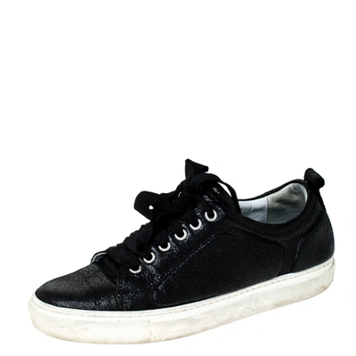Pre-owned Lanvin Black Leather Lace Up Low Top Trainers Size 37