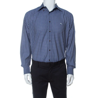 Pre-owned Etro Purple Plaid Checked Cotton Slim Fit Button Down Shirt L