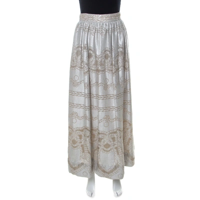 Pre-owned Temperley London Silver Metallic Silk Blend Pearl Maxi Skirt S