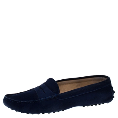Pre-owned Tod's Navy Blue Suede Gommino Driving Loafers Size 39.5