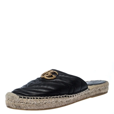 Pre-owned Gucci Black Leather Gg Espadrilles Size 37